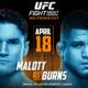 The image depicts a UFC Fight Night featuring Burns vs. Malott in the octagon.