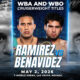 The poster shows the fearless face-off between Ramírez vs Benavidez: WBA and WBO World Cruiserweight Title.