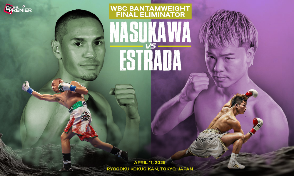 The poster shows the fearless face-off between Estrada vs Nasukawa: WBC World Bantamweight Title Eliminator.