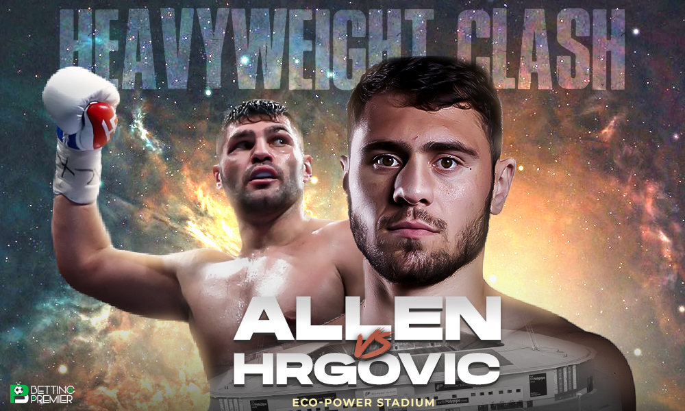 This poster shows players representing the David Allen vs Filip Hrgovic bout.