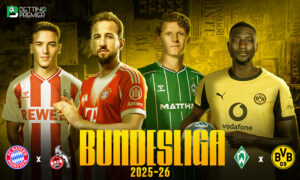The poster captures the intense clash between the teams, both forcefully looking for a European League spot in Bundesliga Matchday 34.