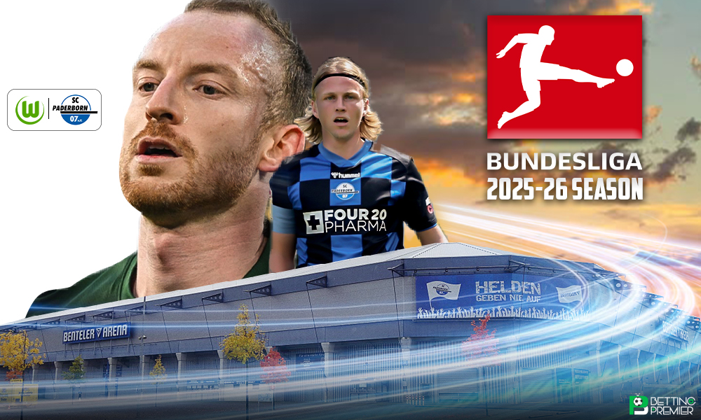 The poster features the high-speed Bundesliga Relegation game between Wolfsburg and Paderborn.
