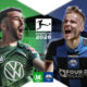 This poster shows the upcoming clash between Wolfsburg and Paderborn in the 2025-26 Bundesliga relegation playoffs.