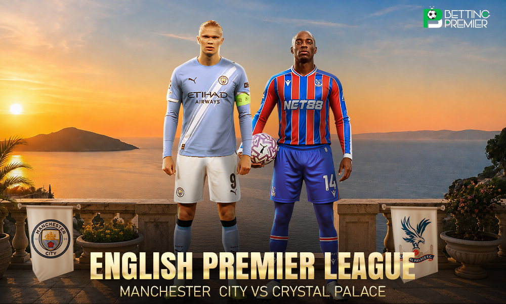 This poster shows football players representing the upcoming Premier League clash, Manchester City vs Crystal Palace.