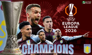 This poster shows Aston Villa players, representing their Europa League triumph.