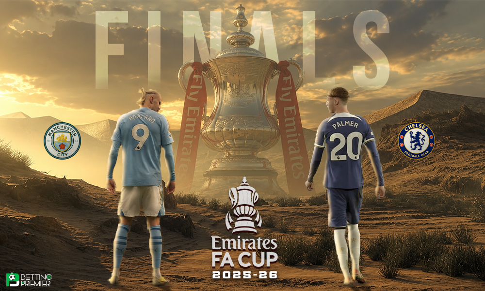 This poster delivers the clash for the FA Cup Final between Chelsea and Manchester City.