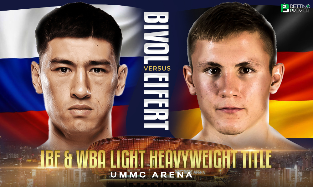 This poster shows players representing the upcoming Dmitry Bivol vs Michael Eifert.