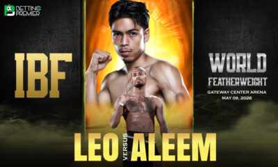 This poster shows fighters representing Angelo Leo vs Ra'eese Aleem in the IBF title fight.