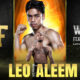 This poster shows fighters representing Angelo Leo vs Ra'eese Aleem in the IBF title fight.