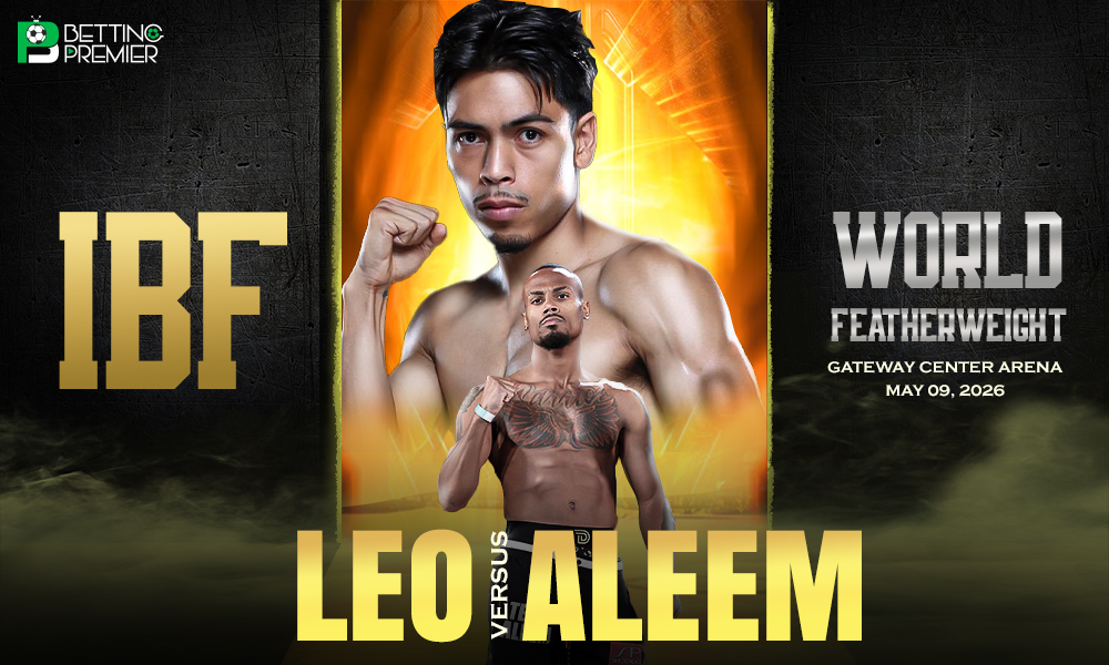 This poster shows fighters representing Angelo Leo vs Ra'eese Aleem in the IBF title fight.