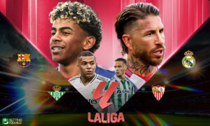 This poster shows La Liga teams to represent upcoming matchups.
