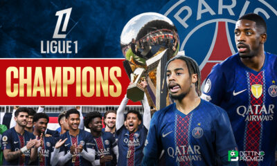 This poster shows players representing the team PSG and their Ligue 1 win.