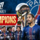 This poster shows players representing the team PSG and their Ligue 1 win.