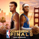This poster shows NBA teams to represent upcoming matchups.