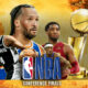 The NBA poster shows teams representing the upcoming Conference Finals games.