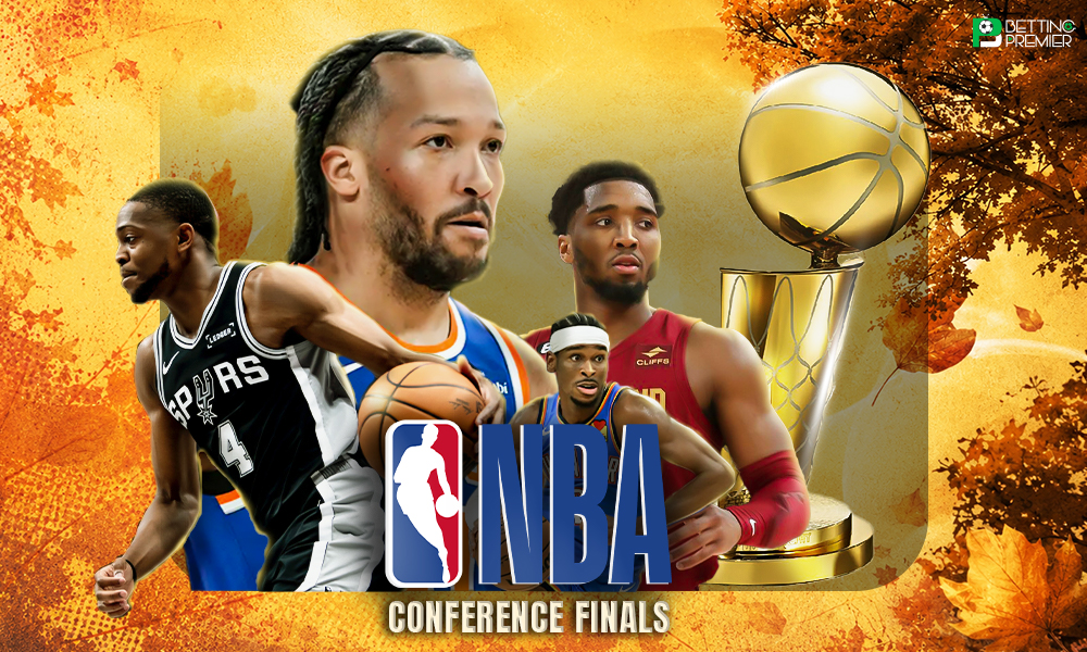 The NBA poster shows teams representing the upcoming Conference Finals games.