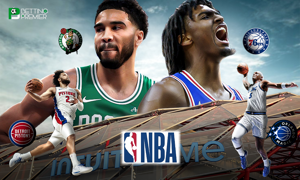 This poster shows NBA teams to represent upcoming matchups.