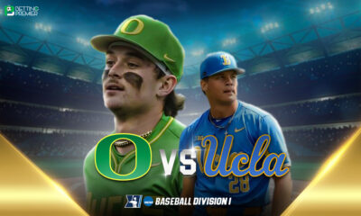 This poster shows baseball teams to represent the upcoming NCAA College Baseball games.