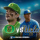 This poster shows baseball teams to represent the upcoming NCAA College Baseball games.