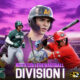 This poster shows college baseball teams to represent the upcoming NCAA College Baseball games.