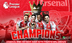This poster commemorates Arsenal's fourth Premier League title, and they have won it 14 times in English football.