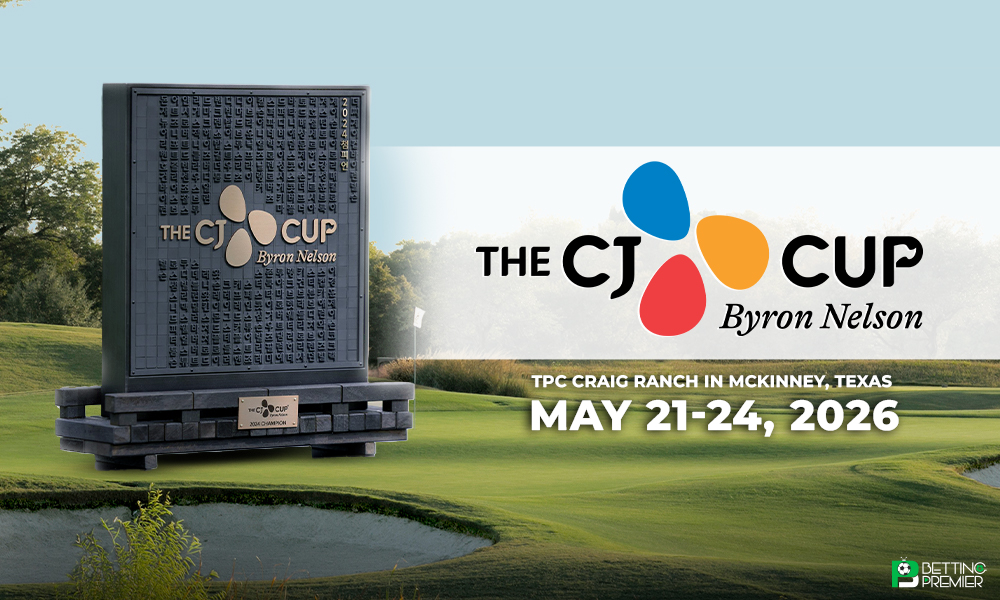 The image depicts the CJ CUP Byron Nelson 2026, featuring top golfers playing at TPC Craig Ranch in McKinney.