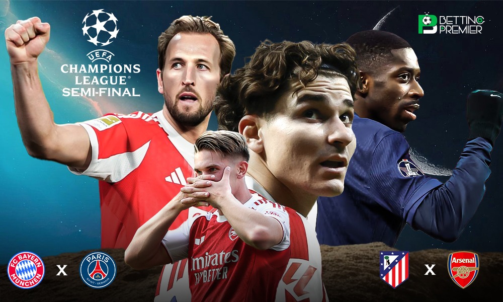 This poster shows football teams representing the Champions League Semi-Final Leg 2.