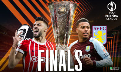Poster showing the clash for the 2026 UEFA Europa League Final between Aston Villa and SC Freiburg in Istanbul.