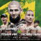 This image shows UFC 328 featuring elite fighters Chimaev vs. Strickland in the octagon.