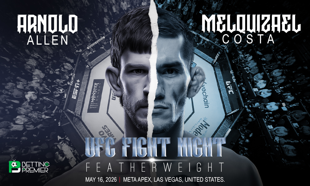 This image denotes a UFC Fight Night feature between Allen vs. Costa for the featherweight title in the octagon.