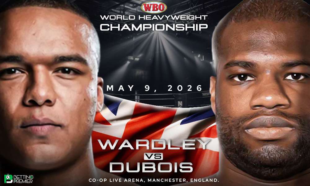 The poster shows the fearless face-off between Wardley vs Dubois: WBO World Heavyweight Title.