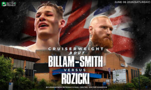 The poster shows the face-off Billam-Smith vs Rozicki: A Cruiserweight Clash