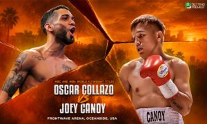 This poster features boxers promoting the Oscar Collazo vs. Joey Canoy fight.