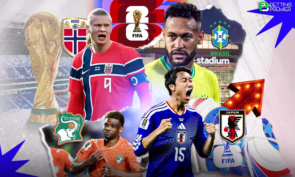 This poster shows football teams representing the upcoming FIFA World Cup Round of 32.