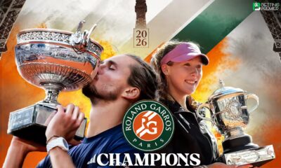 This poster represents the French Open 2026 champions featured in both men's and women's singles.