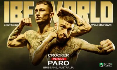 The poster shows the face-off between Crocker and Paro for the IBF World Welterweight Championship