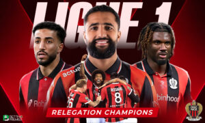 This poster denotes a Nice champion of the Ligue 1 relegation playoffs game for next season, shifting the advantage taken.