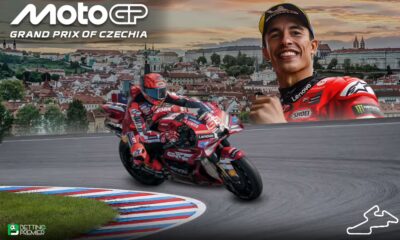This poster shows rider Marc Marquez representing the upcoming MotoGP Grand Prix of Czechia.