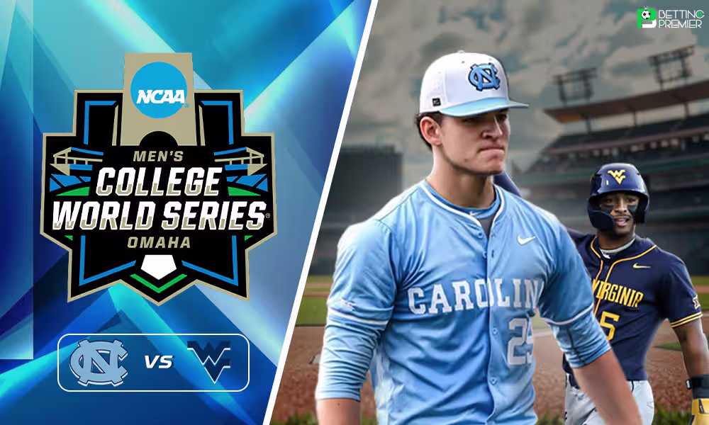 This poster shows NCAA College Baseball teams representing the Men’s World Series.