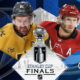 The poster offers a preview of the 2026 NHL final between the Carolina Hurricanes and the Vegas Golden Knights.