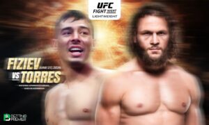 The poster denotes a UFC Fight Night featuring Fiziev and Torres for the lightweight title.