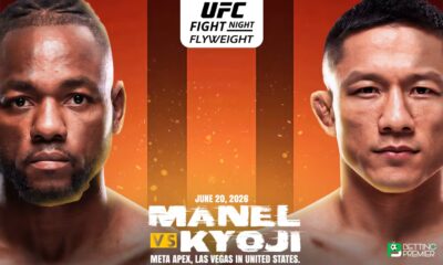 This picture denotes a UFC Fight Night featuring a flyweight bout between Manel Kape and Kyoji Horiguchi inside the octagon.