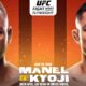 This picture denotes a UFC Fight Night featuring a flyweight bout between Manel Kape and Kyoji Horiguchi inside the octagon.