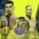 This image denotes that the UFC Freedom 250 features a lightweight bout between Topuria and Gaethje inside the octagon.