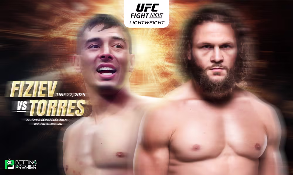 The poster denotes a UFC Fight Night featuring Fiziev and Torres for the lightweight title.