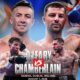 This image denotes the boxing match between Leary and Chamberlain for an IBO World Super Lightweight bout.