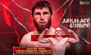 This image represents a UFC Fight Night event featuring a fight between Ankalaev and Guskov for the light heavyweight title.