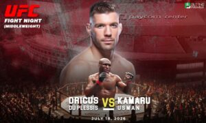 The UFC Fight Night features a middleweight title fight between Du Plessis and Usman inside the octagon.
