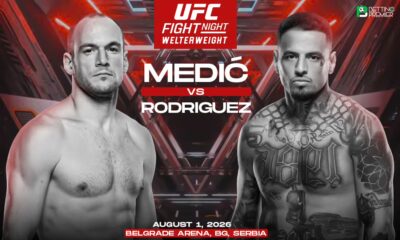 This poster denotes that a UFC Fight Night will feature a fight between Medić and Rodriguez for the welterweight title.
