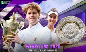 This poster features the 2026 Wimbledon champions, who competed in both the men's singles and women's singles events.